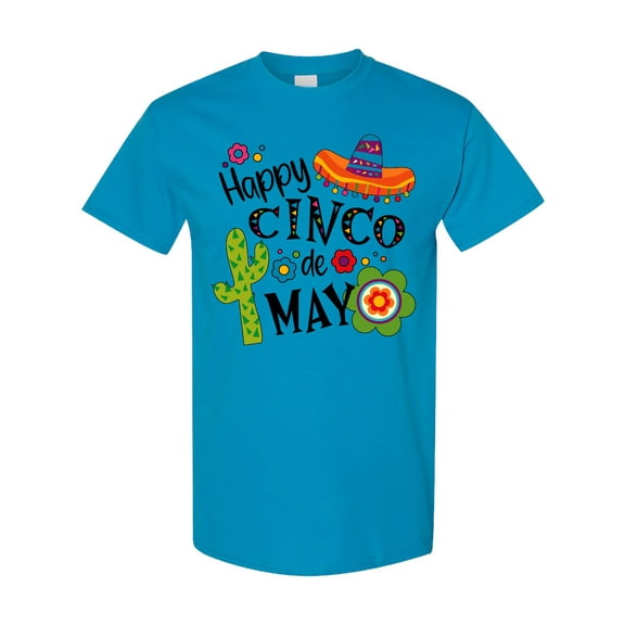 Inktastic Happy Cinco De Mayo Sombrero, Cactus, Flowers T-Shirt