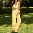 thumbnail image 5 of SROBPTY Womens Set Print V Neck Sleeveless Top Drawstring Wide Leg Long Pants Outfits for Casual Wear, 5 of 5