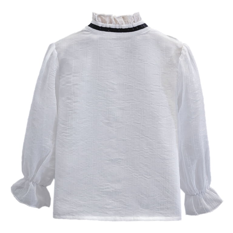 Lmn ribbon shirring blouse ホワイト Fengqque Girls' Long Sleeve Blouse Ruffle Mock Neck Black Satin