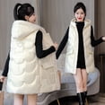 thumbnail image 4 of Chaleco grueso con capucha para mujer, abrigo sin mangas, talla grande, largo, cálido, chaleco de algodón, Tops de invierno, nuevo, 2022, 4 of 4