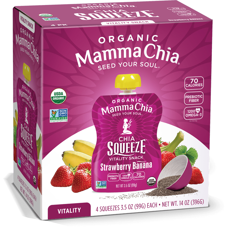 3 pack) Mamma Chia Squeeze Vitality Snack, Strawberry Banana, 3.5