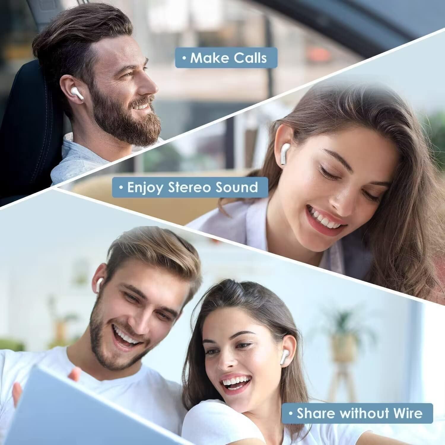 True Wireless Earbuds Bluetooth 5.3 Mic Noise Cancelling IPX7 Waterproof Hi-Fi Stereo Sound Long Battery 42H Playtime Auto Pairing for Android/Samsung/Apple iPhone Headphones pro,White