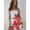 thumbnail image 4 of Women Tropical Summer Dress Strapless Floral Midi Tube Bodycon Party Clubwear Blue M, 4 of 5