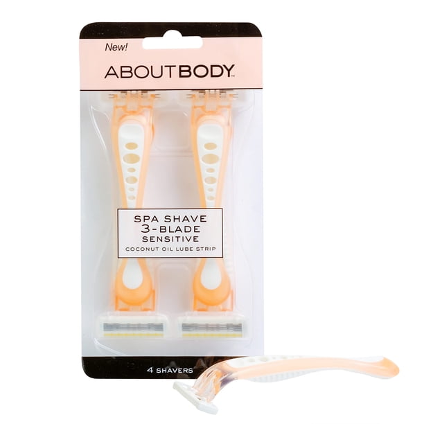 Acerca de Face Body Spa Shave Maquinillas de afeitar desechables sensibles de 3 hojas con tira lubricante de aceite de coco, 4 unidades