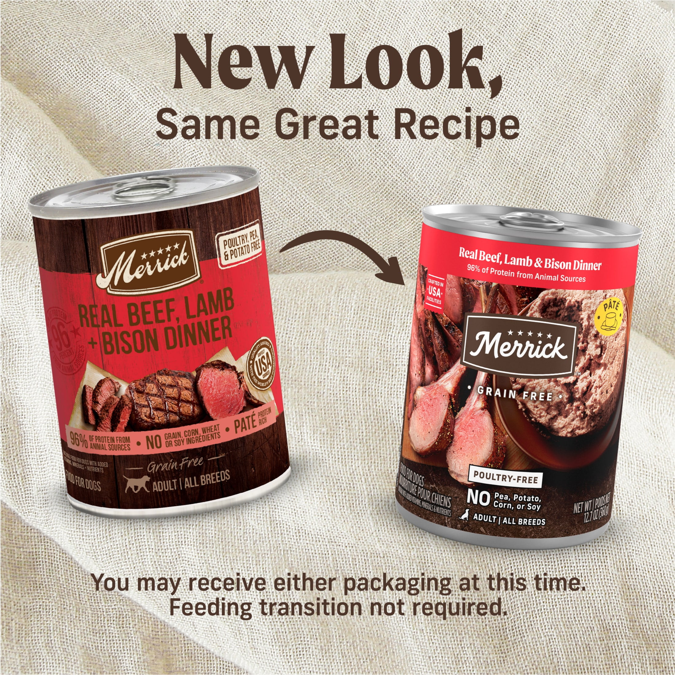 Merrick Grain Free Wet Dog Food for Adults, Real Beef, Lamb & Bison, 12.7 oz Can, 12 Pack