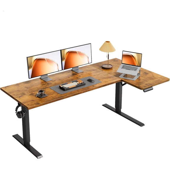 OffiGo Electric L Shaped Standing Desk, 63 Inches Height Adjustable Table, Reversiable Corner Stand Up Desk, Lifting Computer Table for Home Office, Computer Workstation, Rustic Brown