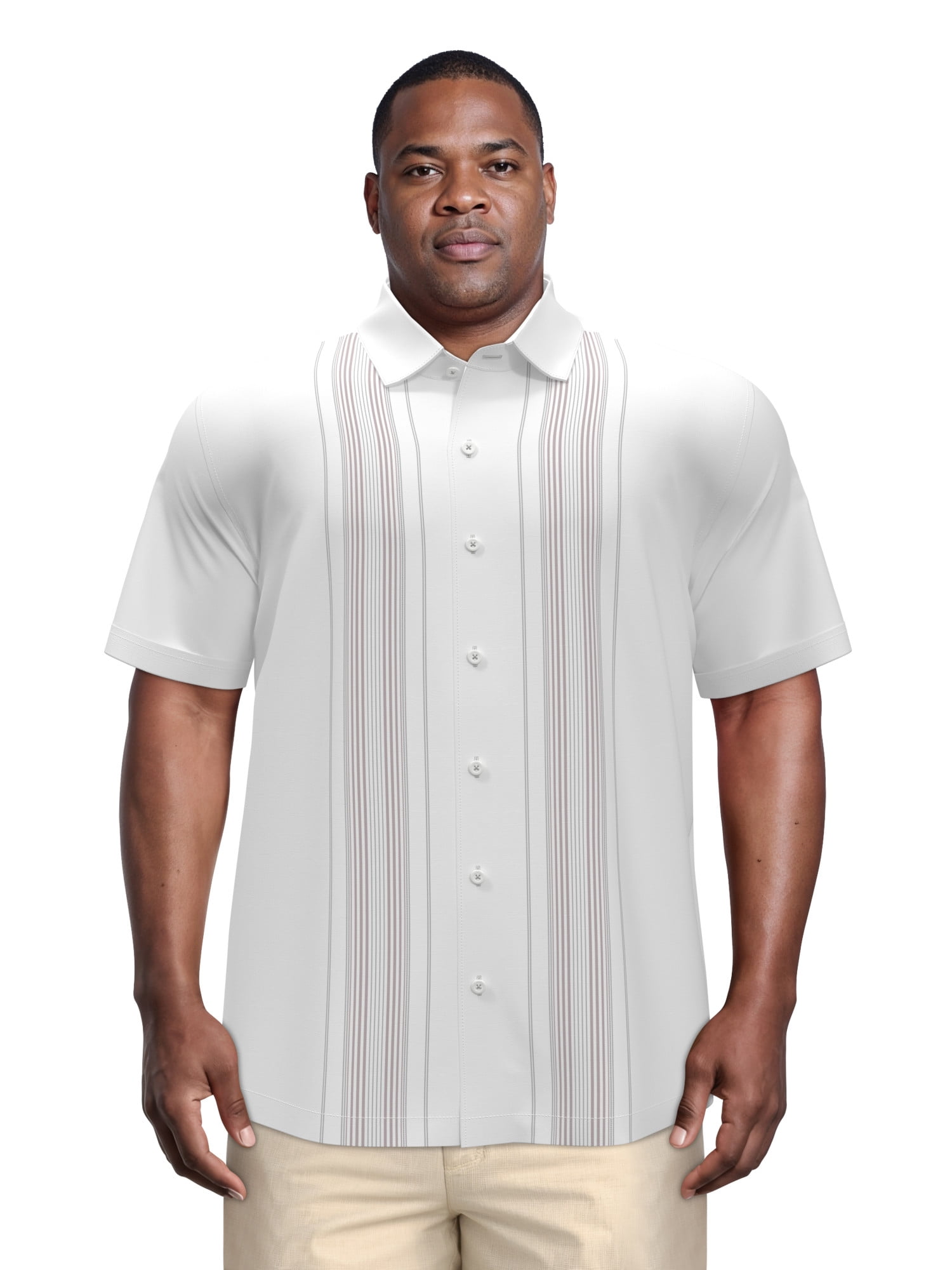 Cafe Luna Men's and Big Men's Yarn-Dyed Panel Shoort Sleeve Woven Shirt, Size S-4XL