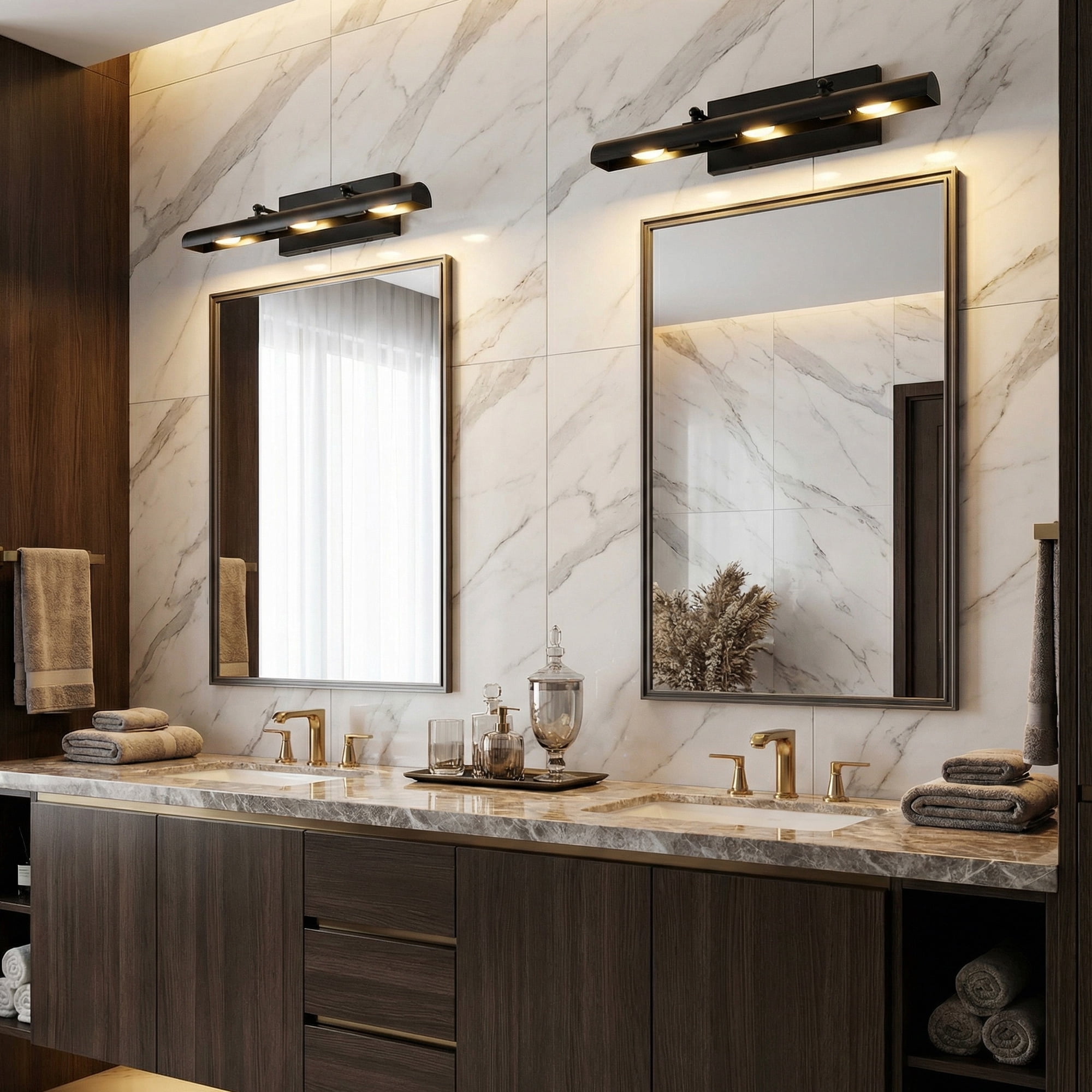 Deyidn Modern 3-Light Black Wall Sconce, 24-Inch Hardwired Bathroom Vanity Lighting Fixture for Bedroom