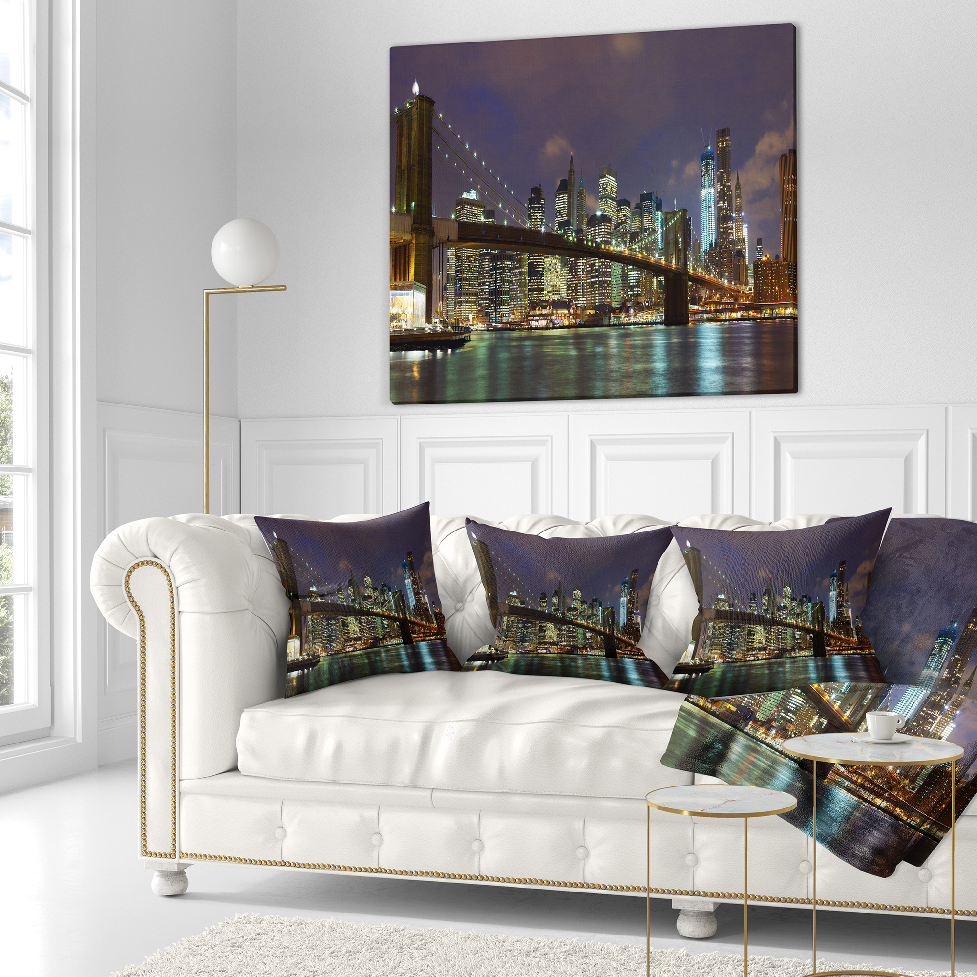 Designart Brooklyn Bridge Panoramic View - Cityscape Photo Throw Pillow - 18x18