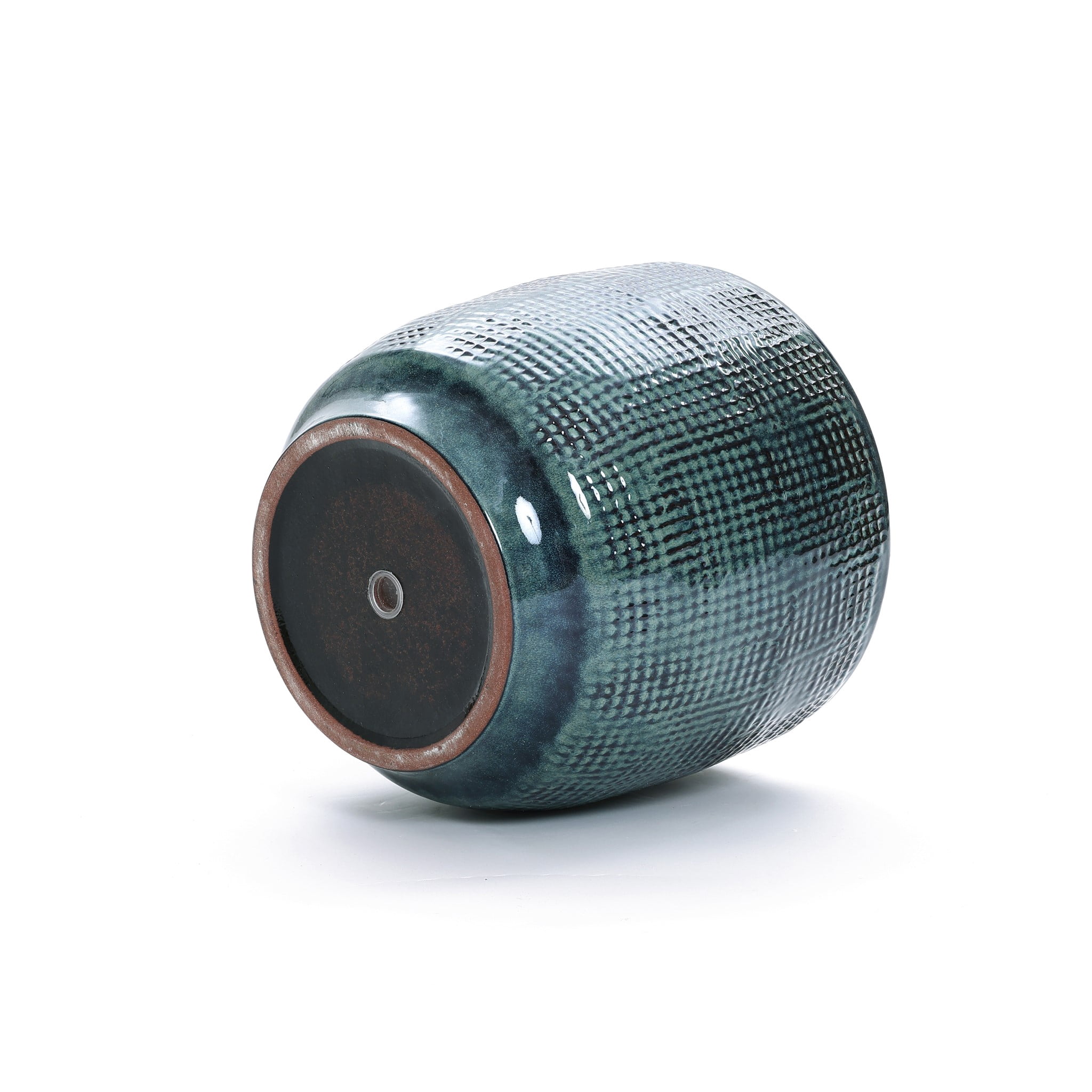 LuxenHome 12" Dia Large Ceramic Planter Pots for Plants, Teal Green Glazed Round Planter with Drainage