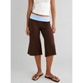 thumbnail image 4 of LMLYSoH Women's Capri Pants Fold Over Waistband Low Rise Contrast Color Wide Leg Cropped Lounge Trousers, 4 of 8