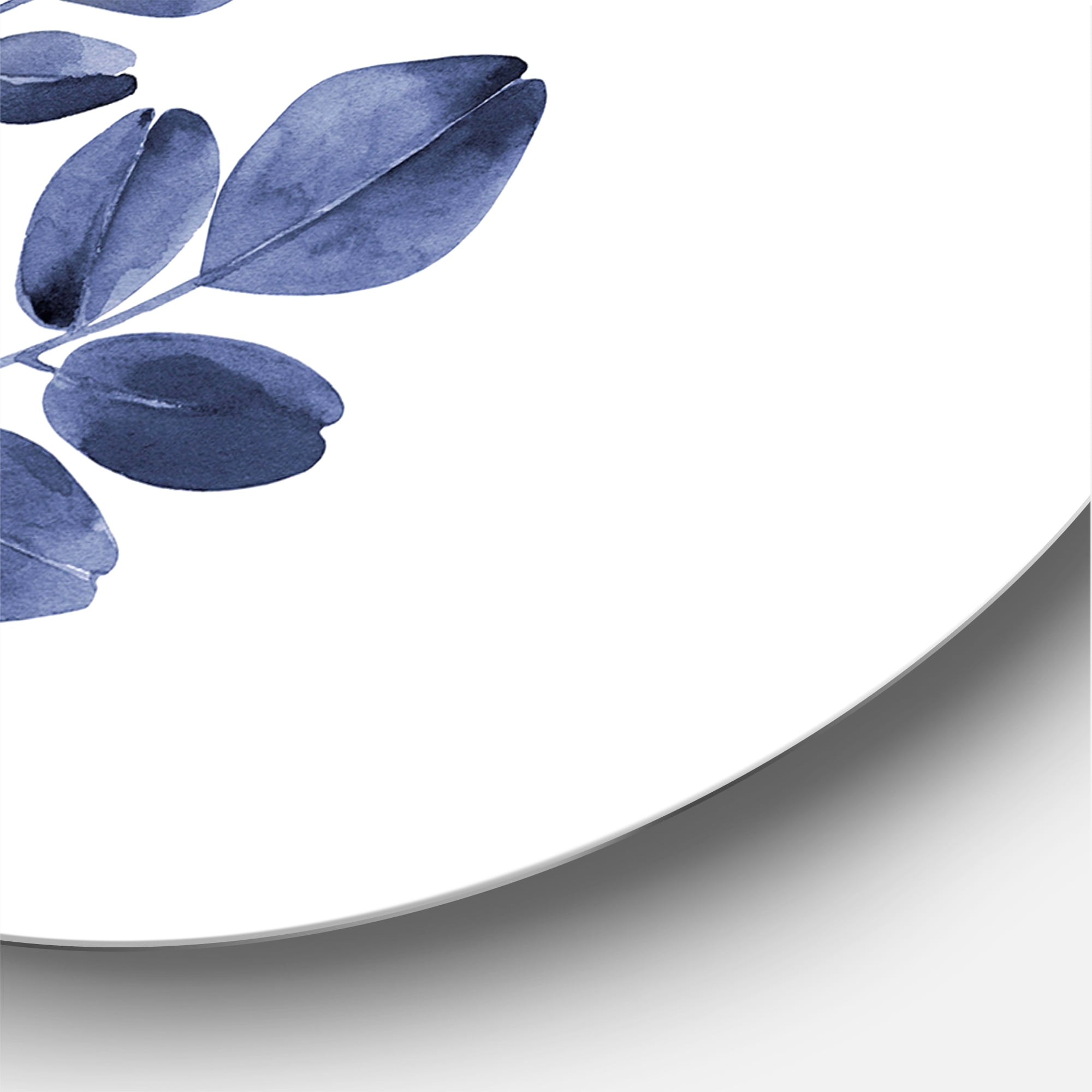 Designart 'Navy Blue Eucalyptus On White' Traditional Circle Metal Wall Art 23x23 - Disc of 23