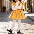 thumbnail image 4 of Girls Solid Corduroy Ruffle Suspender Pinafore Dress Sleeveless Layerable Jumper Skirt Vintage Fall Winter Outfit for Little Girls Yellow 2-3 Years, 4 of 6