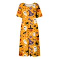 thumbnail image 4 of Women's Halloween Print Round Neck Casual Dress with Pockets Short Sleeve Loose Midi Dress Plus Size for Autumn Daily Wear Yellow S, 4 of 6