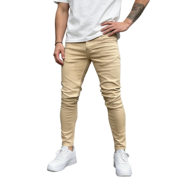 Reppunk Men's Khaki Stretch Skinny Chino Pants, Slim Fit Business Casual Ankle Trousers, Versatile Soft Fabric Office Daily Commute Bottoms