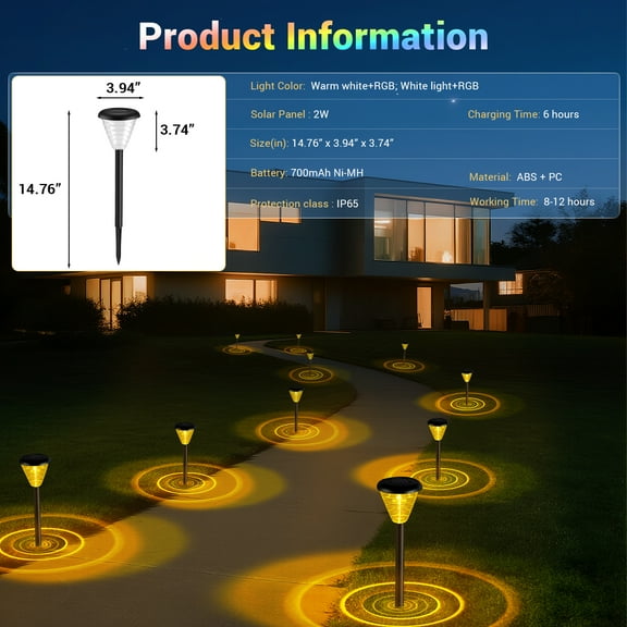 Christmas Decoration Pathway Lights, Solar Pathway Lights, IP65 Waterproof Solar Garden Lights for Yard Driveway Walkway Lawn ( Warm White ) 6 pack