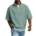 thumbnail image 6 of Hearthz Waffle Mens 1/4 Zip Sweatshirt Stand Collar Short Sleeve Mens Shirts Lightweight Running Gym Jerseys for Men Mint Green XXL, 6 of 7