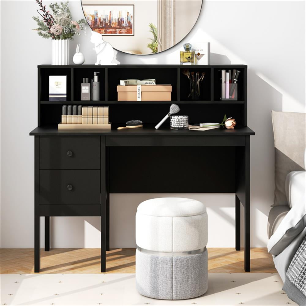 Demi Bonn 48" Computer Desk with Drawers Power Outlets, Small Home Office Desk Study Writing Table, Black
