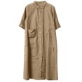 thumbnail image 2 of Robes pour Femmes Été 2024, Robe Décontractée en Coton et Lin, Manches Courtes, Col à Revers, Unie, 50 % de Réduction!, 2 of 6