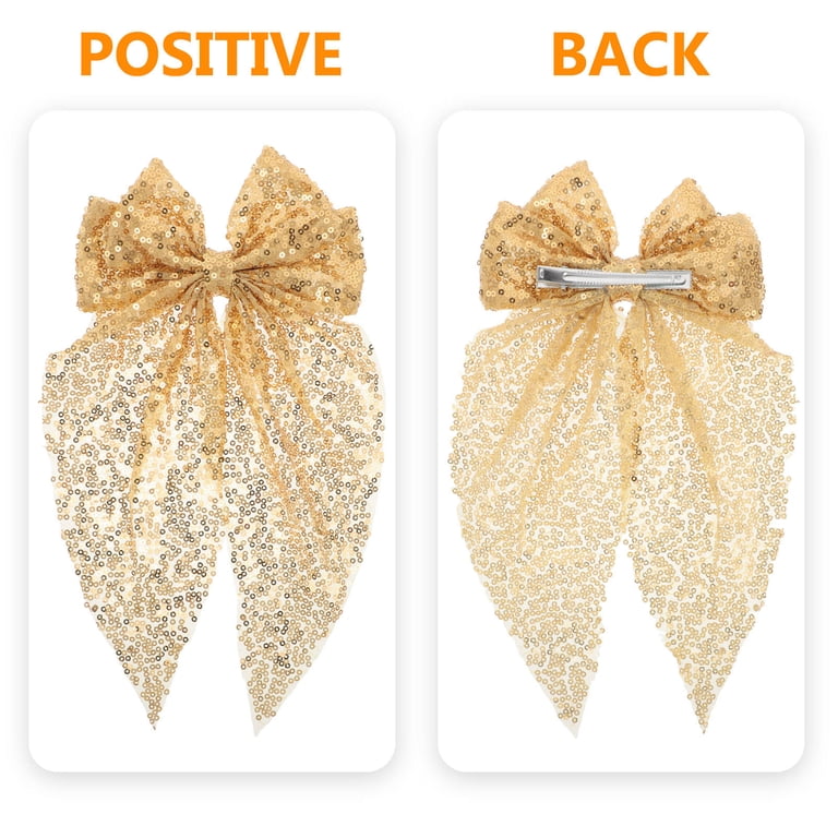 FRCOLOR Gold Sequin Bow Hair Clip Large Sparkly Hair  display picture 1