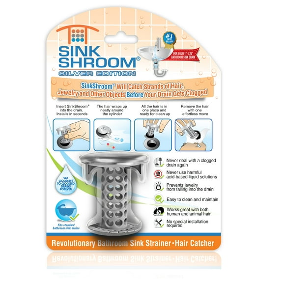 SinkShroom Hair Drain Catcher for Bathroom Sink - Silver Edition ASOTV
