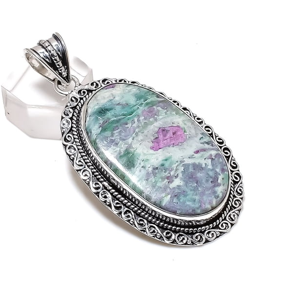 Natural Ruby Fuchsite Gemstone 925 Sterling Silver Jewelry Pendant 2.64"