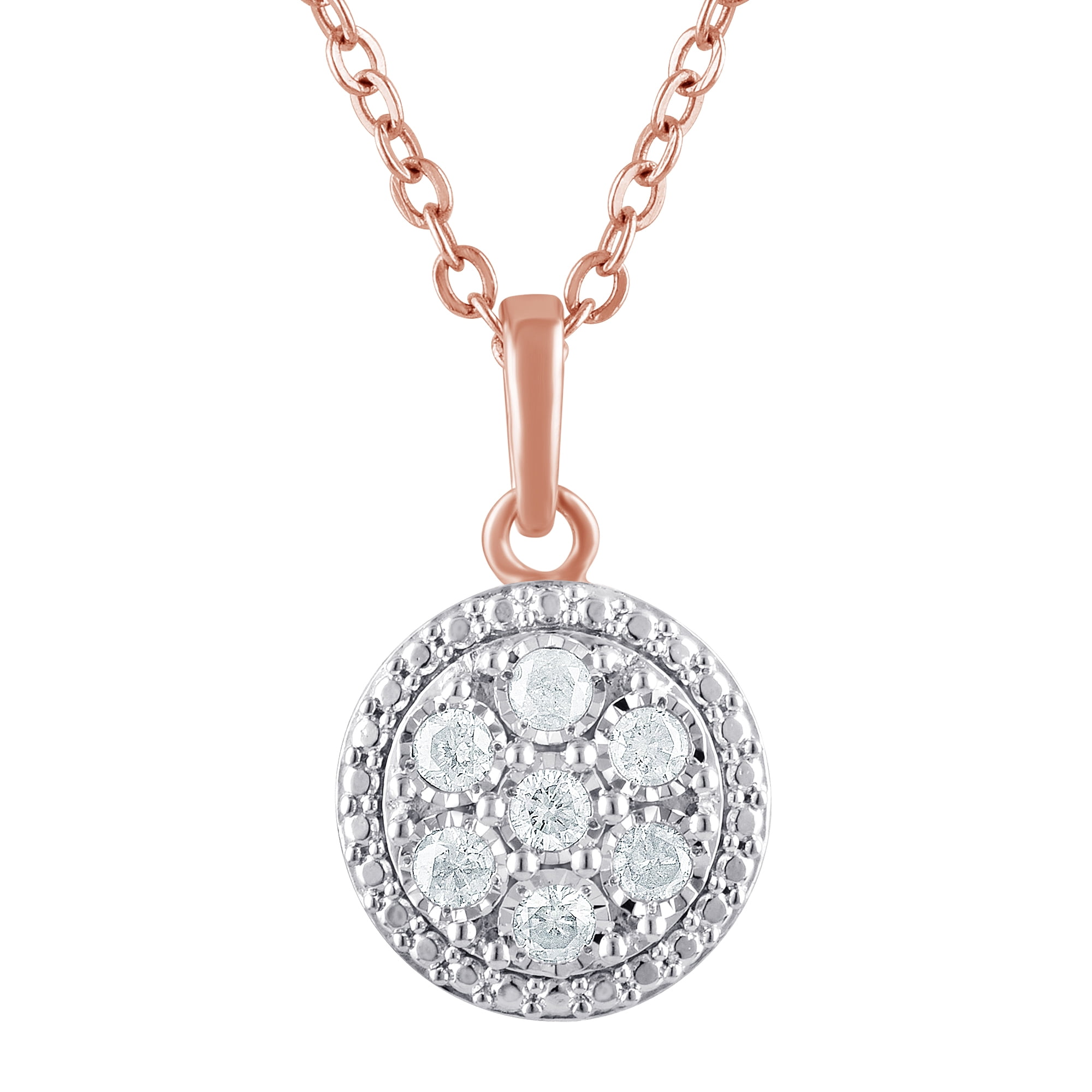 1/2 Carat T.W Sterling Silver Pink Plated Halo Earrings and Pendant 2 Pcs set.