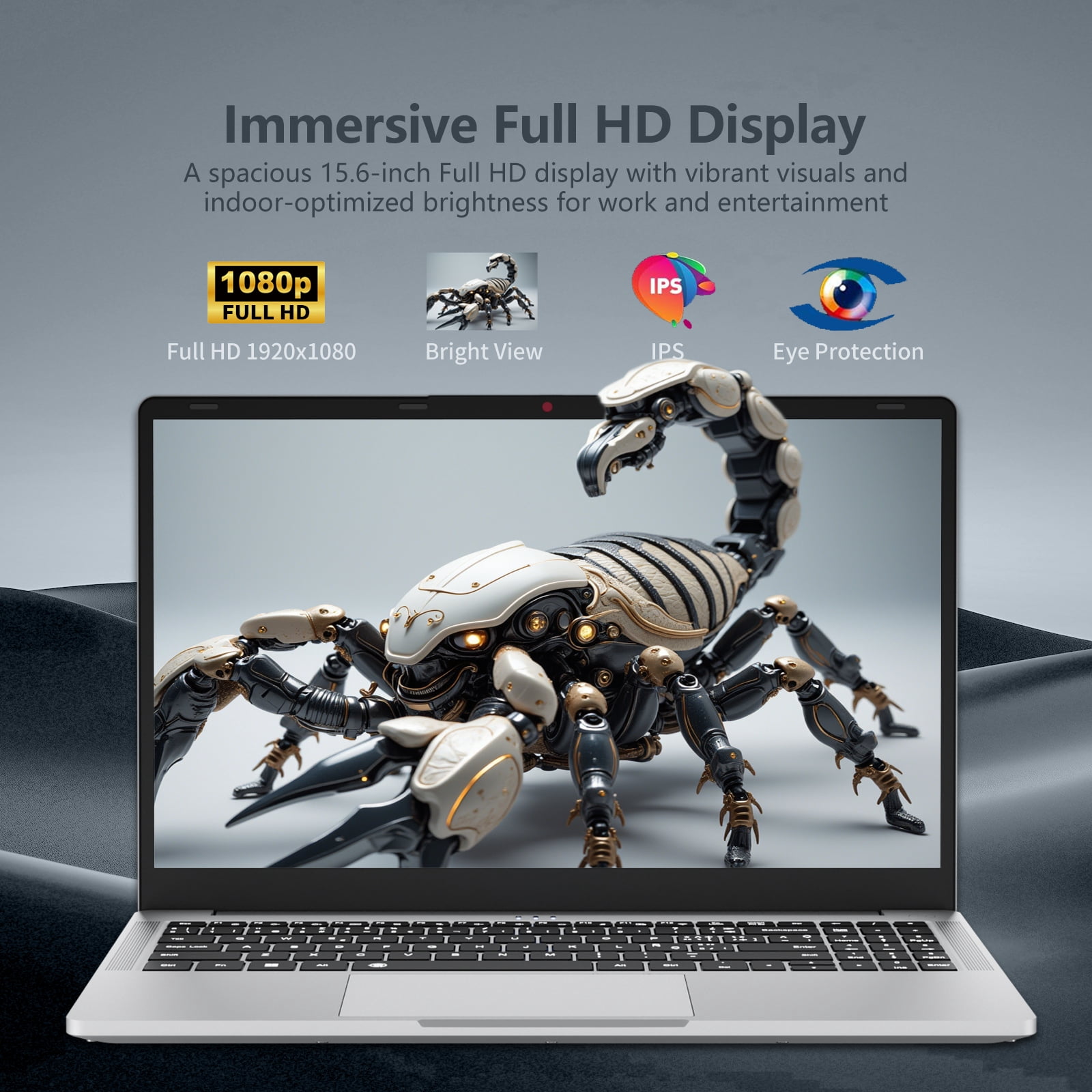 KUU 15.6"Windows 11 Gaming Laptop, AMD Ryzen 5 7430U, Up to 4.3GHz 16GB RAM 512GB SSD, Backlit Fingerprint, 55.2With Long Battery Life Silver Laptop