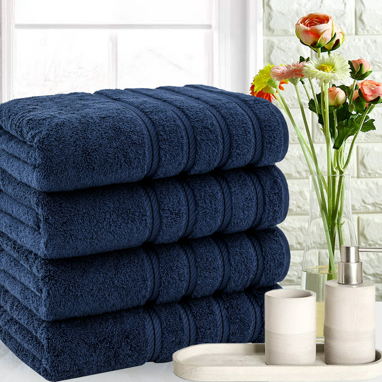 American Soft Linen Bath Towels 100% Turkish Cotton 4 Piece Luxury Bath  Towel Sets for Bathroom - Navy Blue