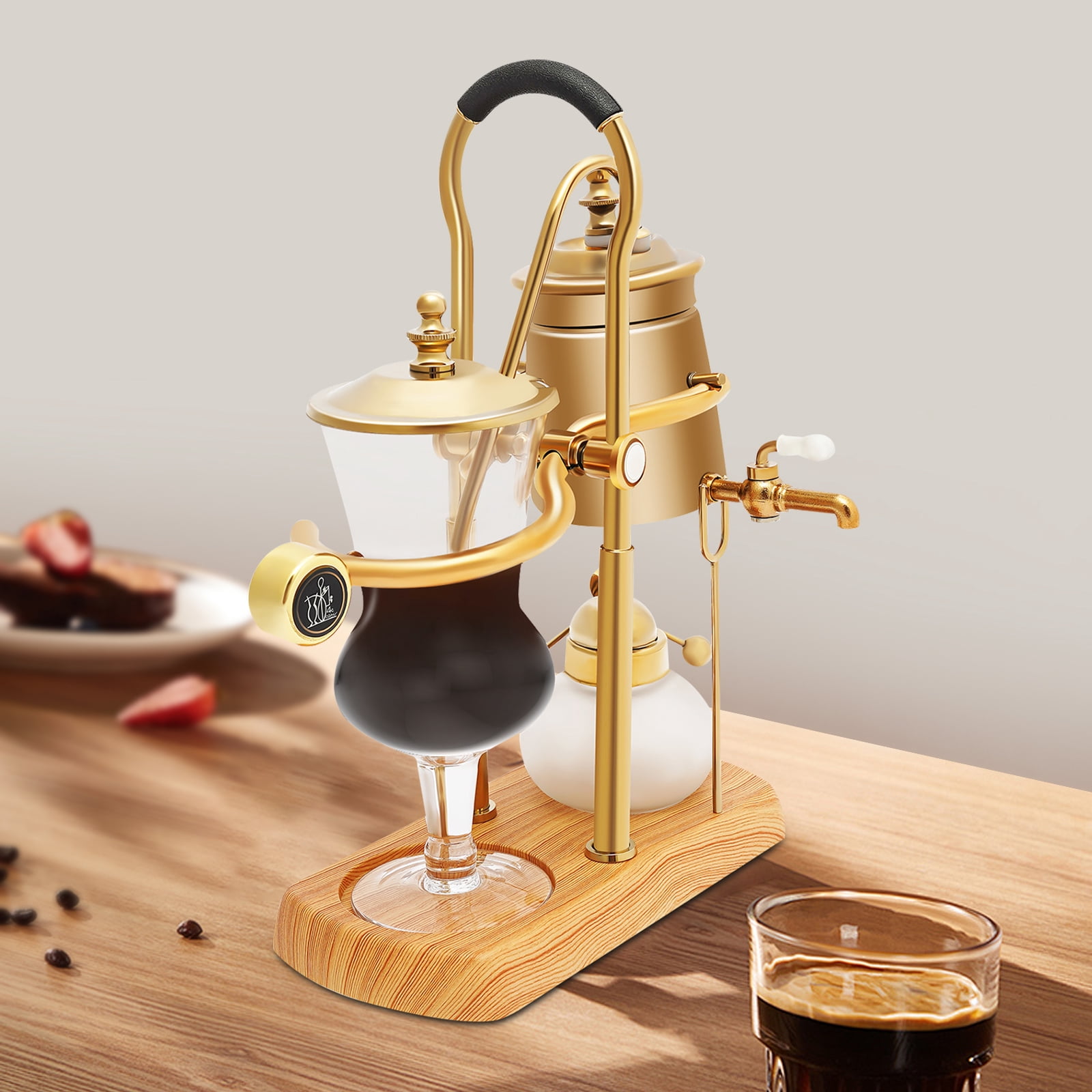 Siphon Coffee Maker, Belgium Royal Family Balance Syphon Coffee Maker, Siphon Brewer, Vintage Coffee Machines, Elegant Design Retro-Style, 400ml/14oz (Gold)