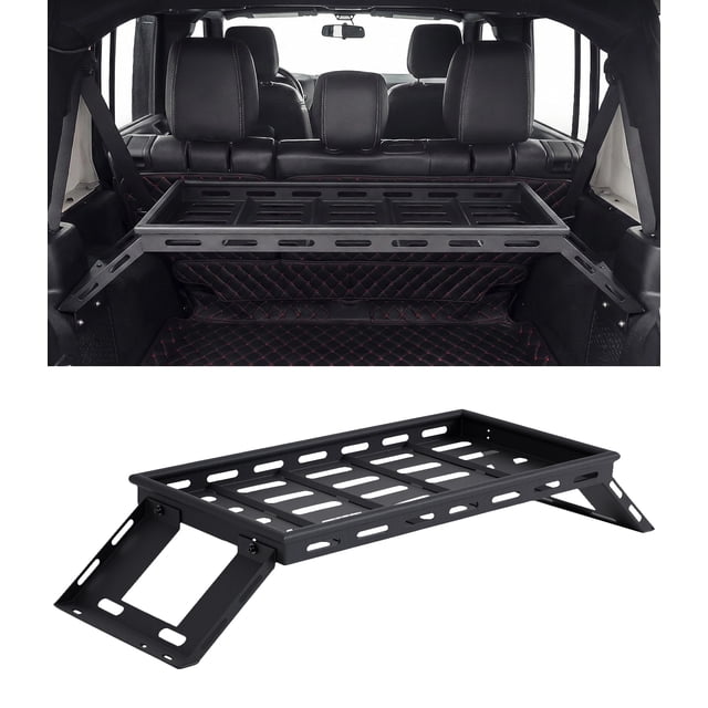 BeesClover Rear Trunk Cargo Storage Rack for 2007-2018 Wrangler JK Unlimited 4 DR, 350LBS Heavy-Duty Carbon Steel Luggage Rack for Wrangler Camping Trip Gear, Easy to Install