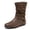 Brown PU711, variant on Women's Wide Width Ankle Boots, Ruched Slouchy Suede Texture, Double Buckle Details, Flat Heel Side Zip Everyday Booties.