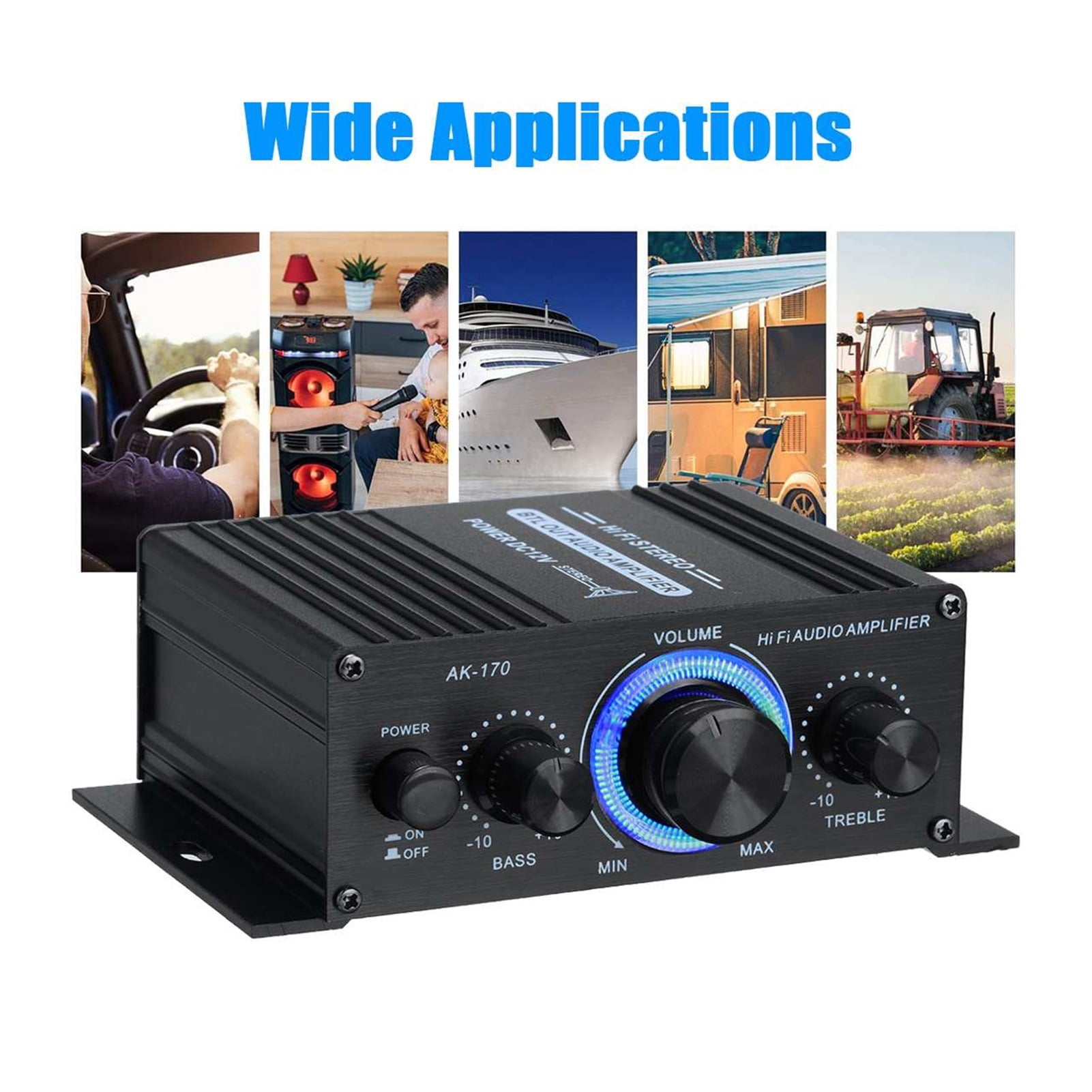 AK380/AK370/AK170 400W*2 2 Channel Bluetooth HiFi Power Amplifier Home Car Audio Class D Remote Control FM Radio AUX USB/SD ,Scalable Fun