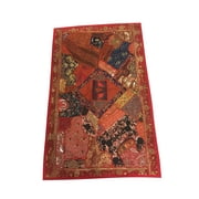 Mogul Decor Tapestry Hand Crafted Maroon Sequin Embroidered Patchwork Table Runner Wall Hanging 70x 48