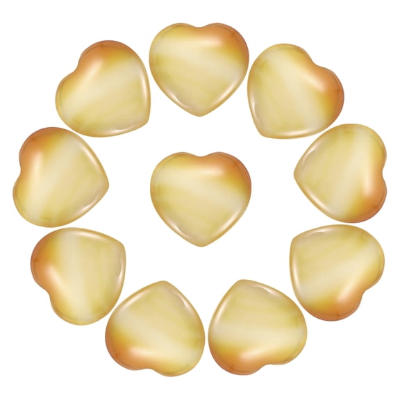 Uxcell 10Pcs Natural Heart Shaped Crystal Stone, 0.8" Polished Love Gemstone Crystal, Pocket Rock Engraved Worry Stones for Women Valentines Gift Meditation 0.24" Thick, Yellow Chalcedony