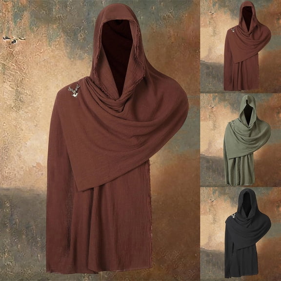 sususu Post Apocalyptic Shawl Fabric Piece, Medieval Hooded Cowl for Renaissance Men, DIY Cosplay Costume Accessory Black