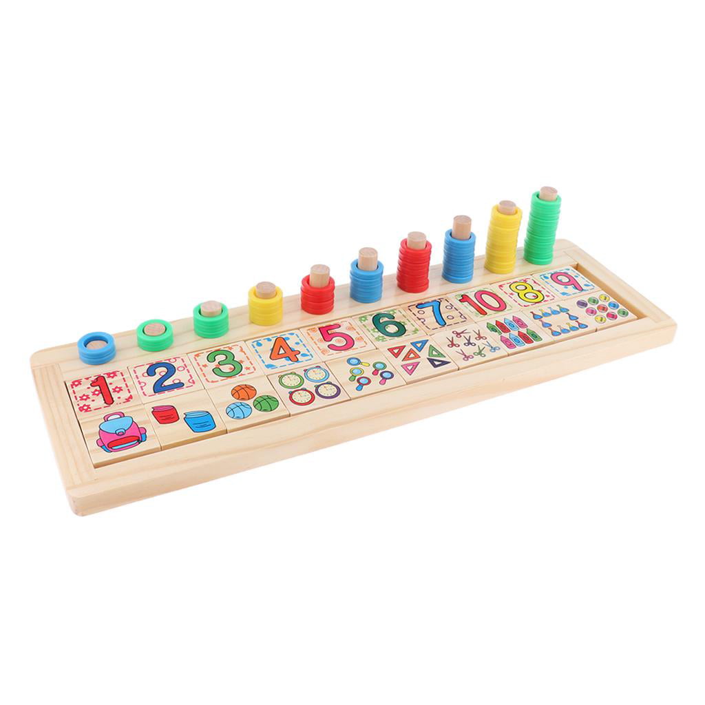Wooden Math Toys Numbers Counting & Matching Blocks Set for Kids 