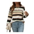 thumbnail image 1 of hirigin Women's Casual Sweater Crew Neck Long Sleeve Contrast Stripe Loose Jumper Pullover Knitwear, 1 of 8