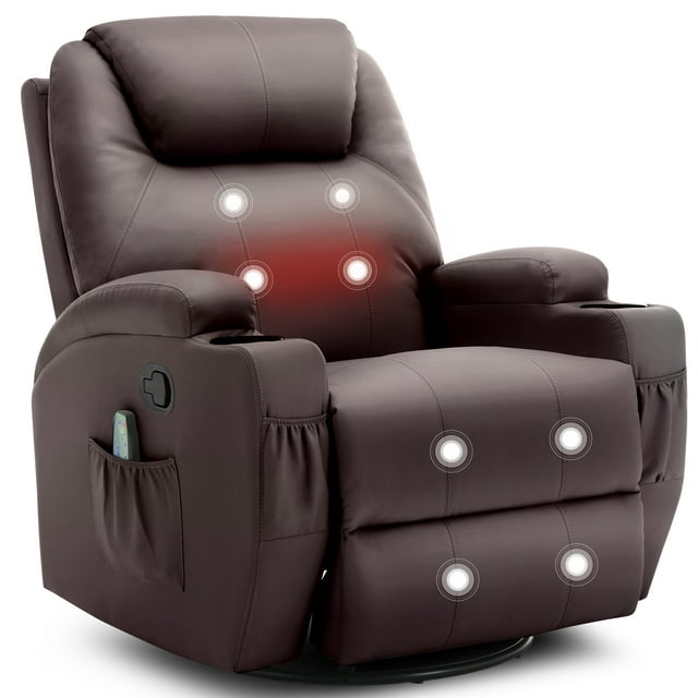 Korser Fauteuil Inclinable Pivotant à Bascule avec Massage en Similicuir pour Salon, Brun