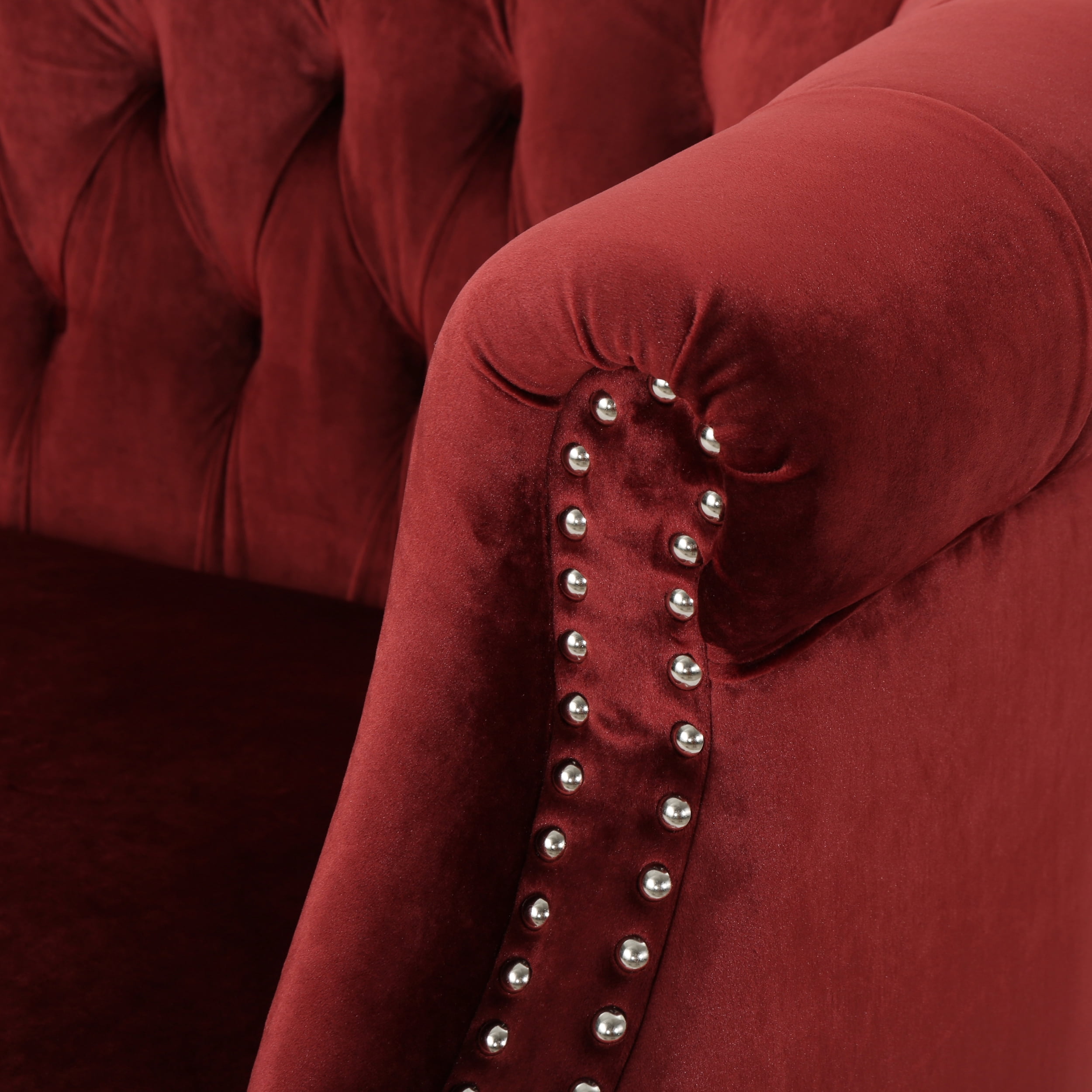 Noble House Myrna Tufted Chesterfield Velvet Loveseat, Garnet