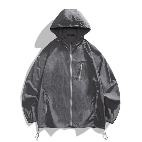 Yusimy Men's Sun Protection Sport Jacket Lightweight Quick-Dry Hooded Workwear Coat with Multiple Pockets Zip-Front for Hiking Casual Style