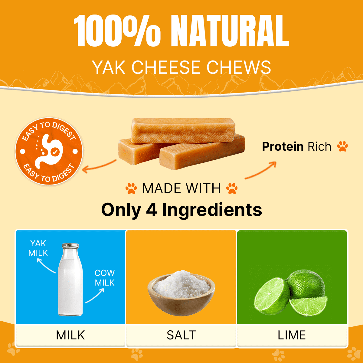 Tibetan Yak Cheese Himalayan Chews for Large Dogs, (3 Pieces) Bag