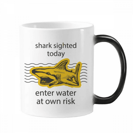 

Shark Enter Water At Own Risk Changing Color Mug Morphing Heat Sensitive Cup With Handles 350 ml