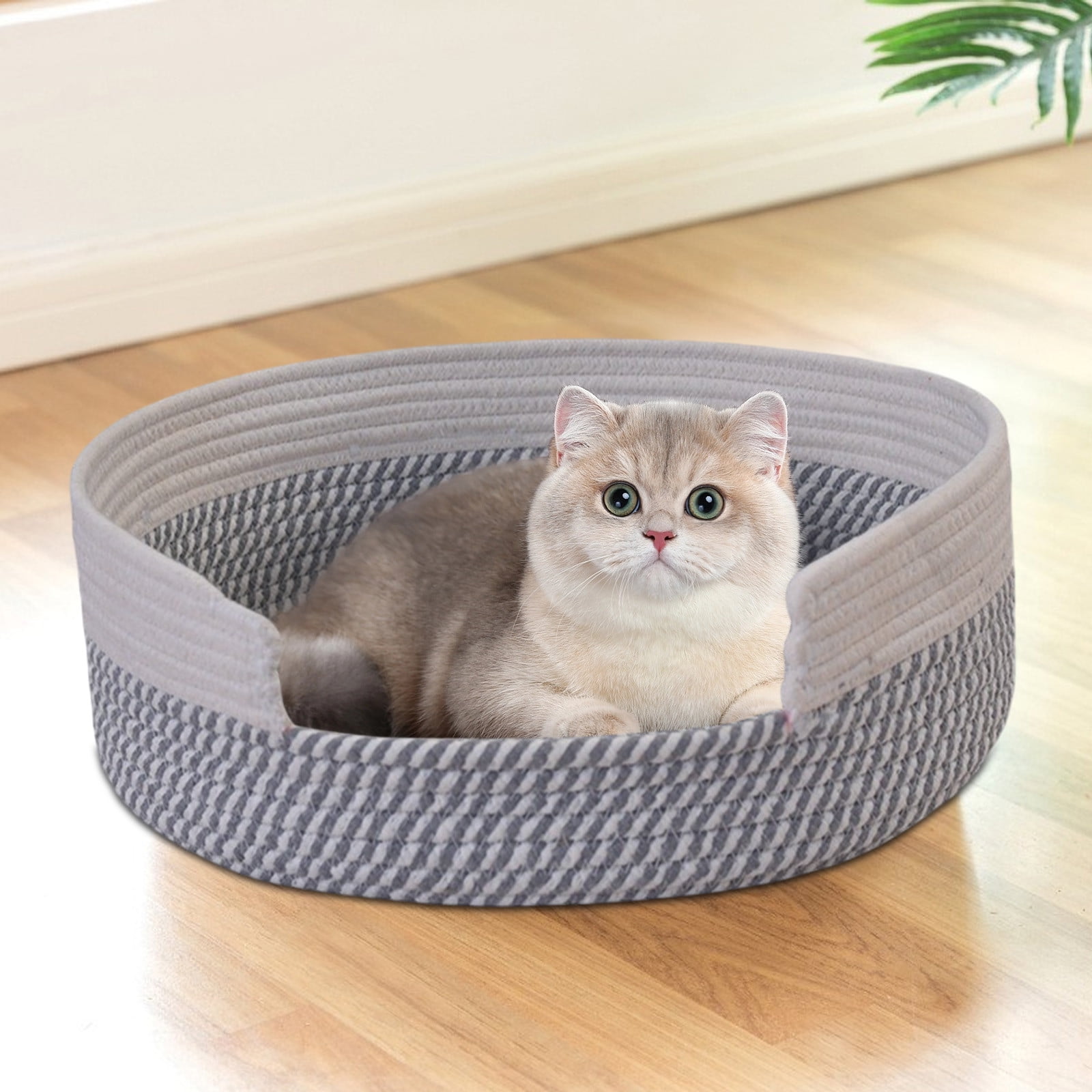 RoamHome Woven Cotton Rope Pet Nest for Cats & Dogs - Breathable Round Cat Bed with Scratch-Resistant Design, Extra Large Soft Pet House for Small/Medium Pets, Summer Cooling Bed(15x5in)