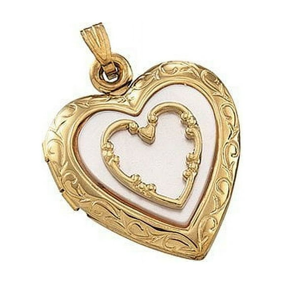 Picturesongold.Com Mother of Pearl Heart Locket Necklace Pendants 3/4 inch x 3/4 inch Solid 14K Yellow Gold