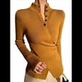 thumbnail image 3 of Suéter Básico de Punto para Mujer, Elegante Jersey de Cuello Alto con Botones, Corte Entallado, Abertura Cruzada y Larga. Color Naranja M, 3 of 7