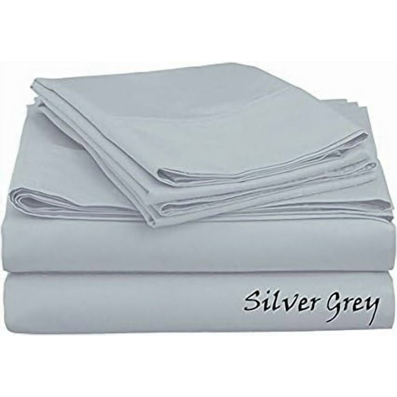 High Durablity Bed Sheets Solid Silver Grey Heavy Weight Egyptian Cotton Sheet Set 4-Piece Hotel Classic 1500 Thread Count-18 Inches Deep Pocket (King Size)
