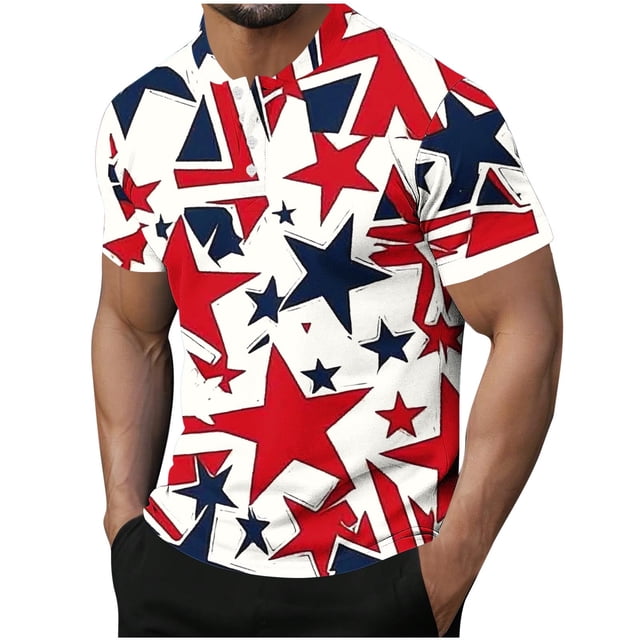 Top Casual Impreso de los Hombres, Camiseta de Cuello Redondo Botón de Manga Corta de Moda para Uso Al Aire Libre Y Diario, Camiseta de Invierno Cómoda