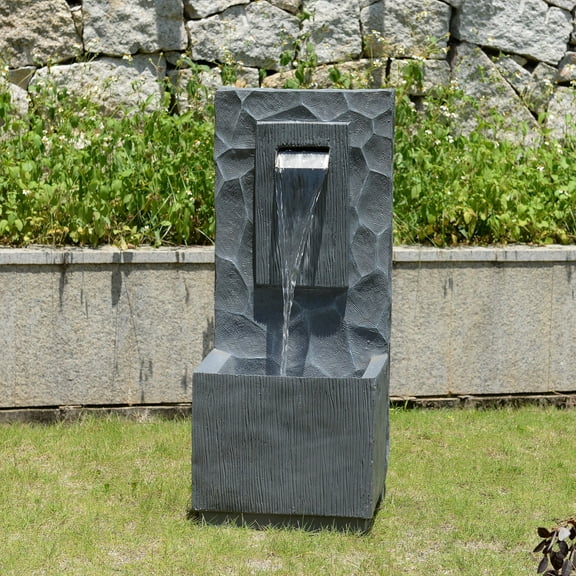 Teamson Home Spa Waterfall Outdoor Water Fountain–Cool Glow Lighting with Adjustable Flow & Electric Pump, Gray