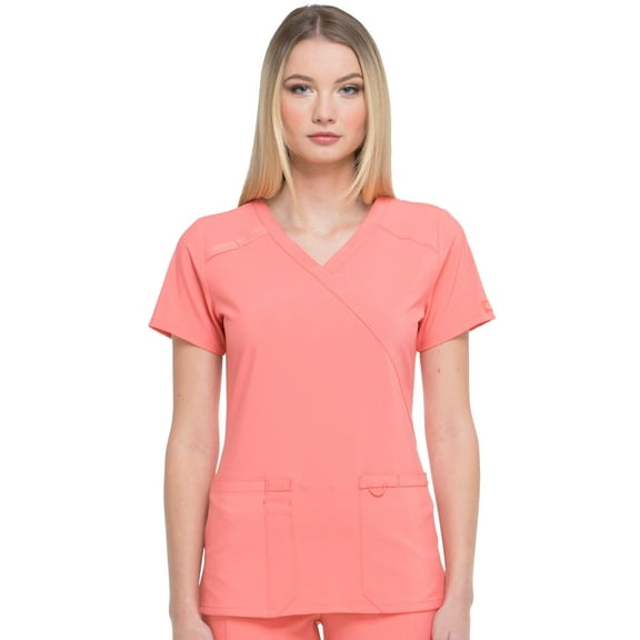 Dickies EDS Essentials Women Scrubs Top, Mock Wrap, DK625, L, Ravashing Coral